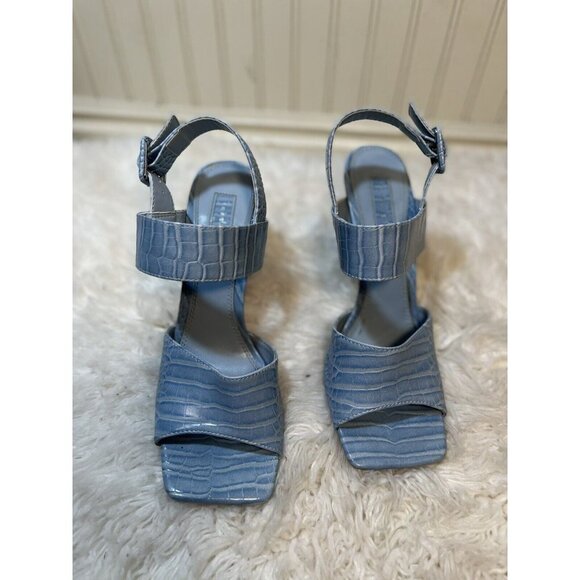 TOP-SHOP Natasha Croc Embossed Flare Heel Sandal  Blue s - Picture 1 of 13